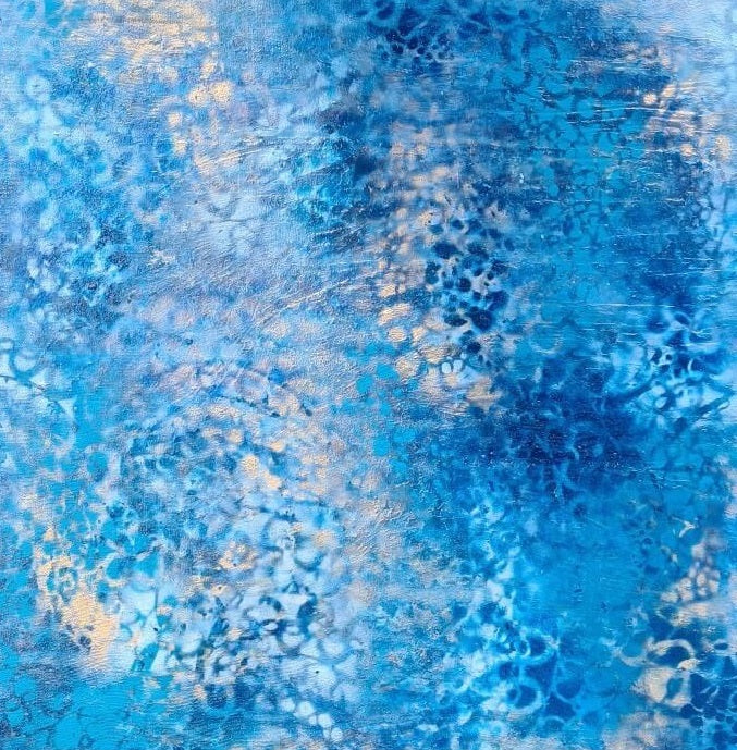 Coolum. Oil, enamel on canvas. Coolum Beach. landscape, Original art collection, landscape, ocean, light blue, painting, abstract and figurative art, female artist, contemporary art.