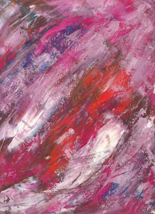 Premonition. Oil on canvas. abstract art, landscape painting, pink, red, white, psychic powers, female artist, Australian artist, art collector, art collection.