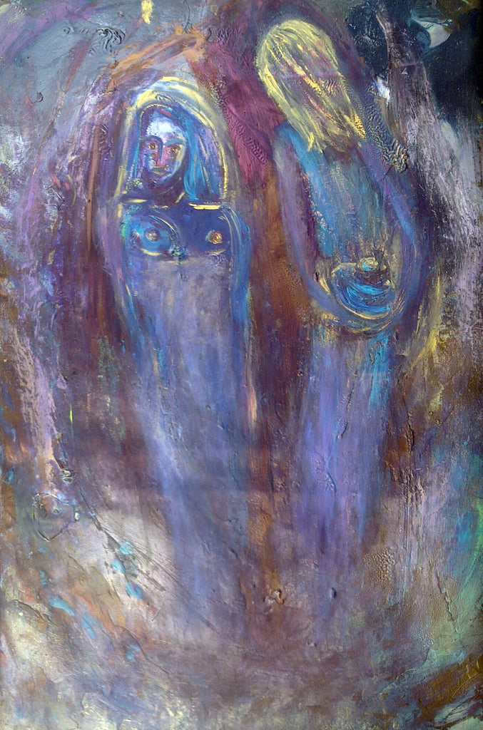 The Gift. Oil on enamel. Figurative painting, contemporary artwork, abstract art, intuitive art, female artist, Australian art, Australian artist, spirituality, art collection, original artwork, oil painting